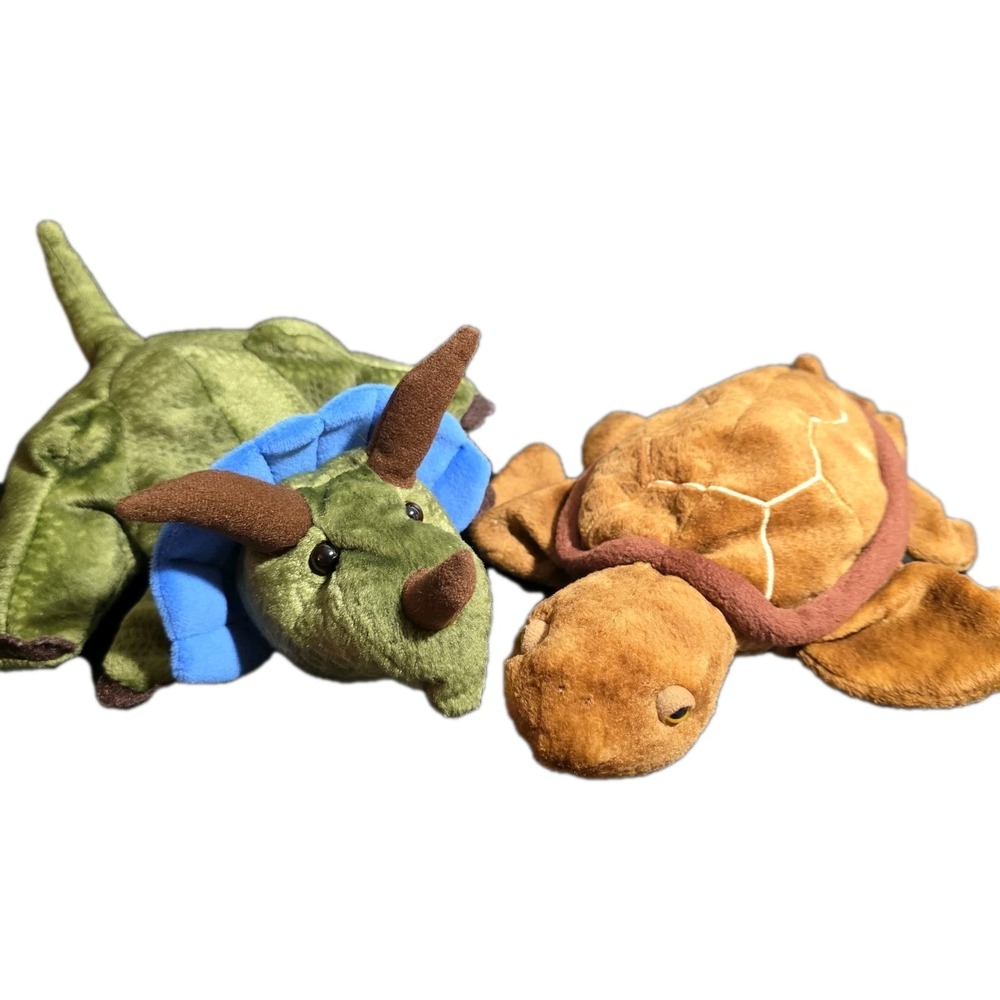 Caltoy Triceratops Dinosaur‎ & Brown Sea Turtle Glove Style Hand Puppet Lot Of 2